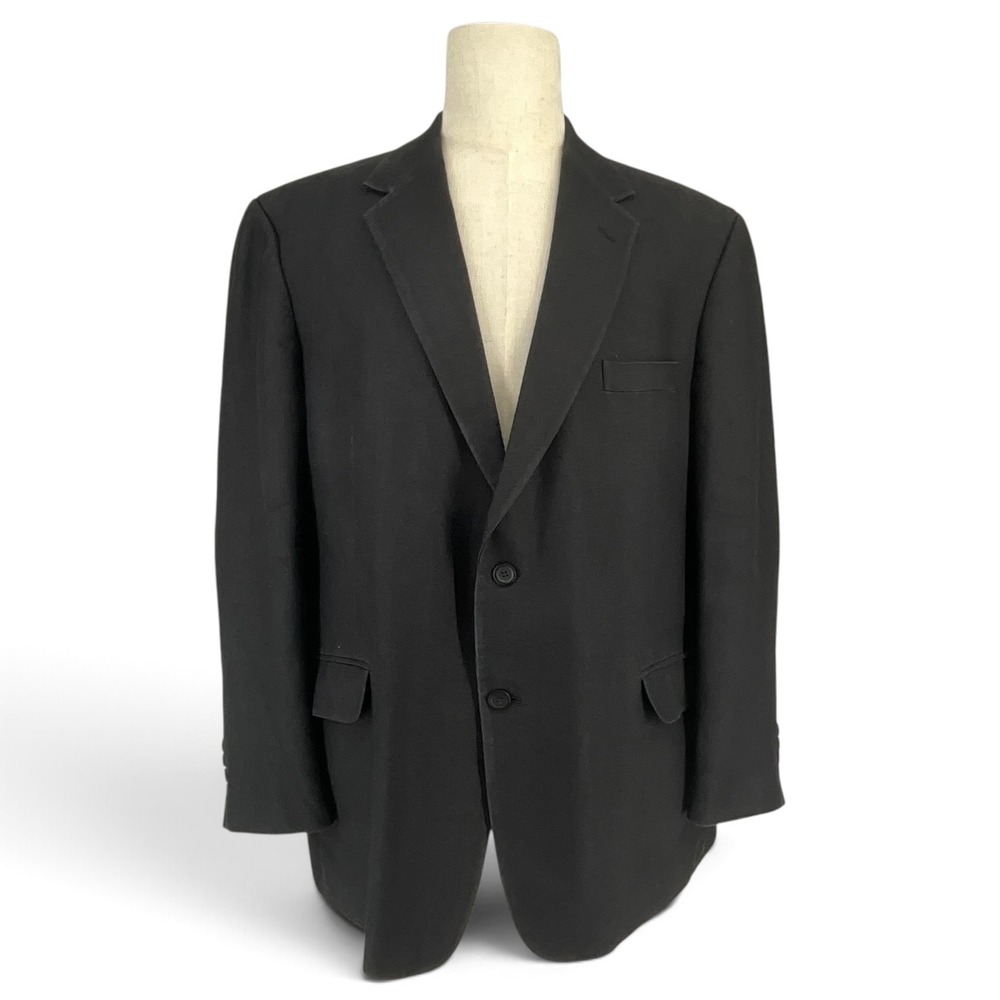 Andrew Fezza Signature Collection Mens Black 100% Silk Herringbone Blazer 44R